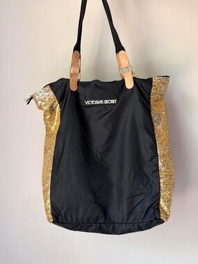 Victoria's Secret Black Tote with Gold Sequin Sides